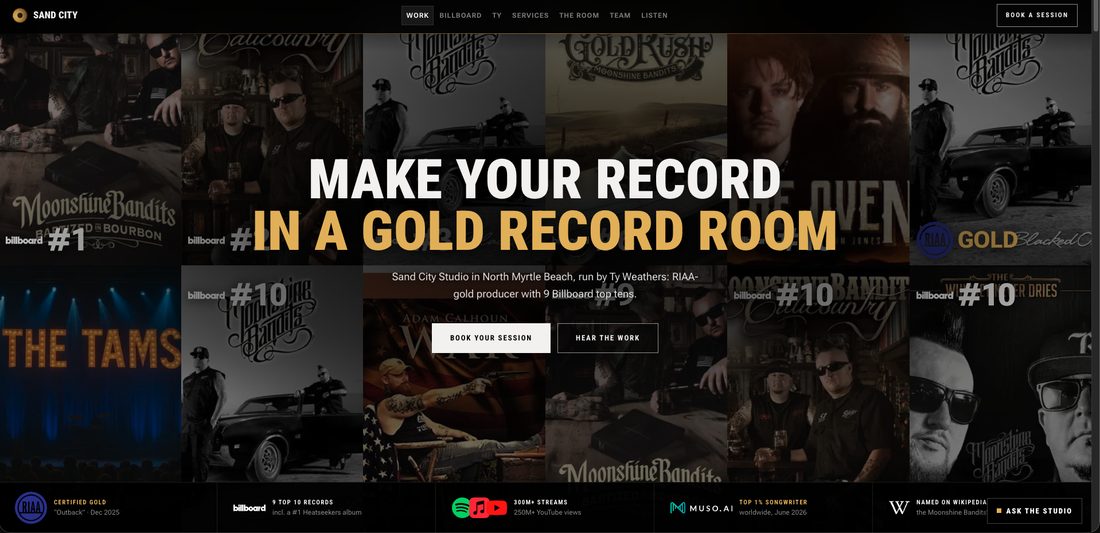 burncounty.com after the rebuild, a record label styled studio site